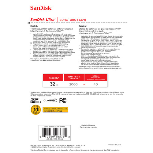 Карта памяти SD SanDisk Ultra 32GB UHS-I (SDSDUN4-032G-AN6IN) 120 МБ/с