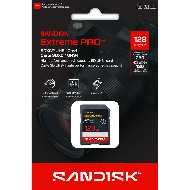 Карта памяти SDXC SanDisk Extreme Pro 128GB UHS-I, C10, U3, V30 (SDSDXXJ-128G-GSCIN)  R250/W120