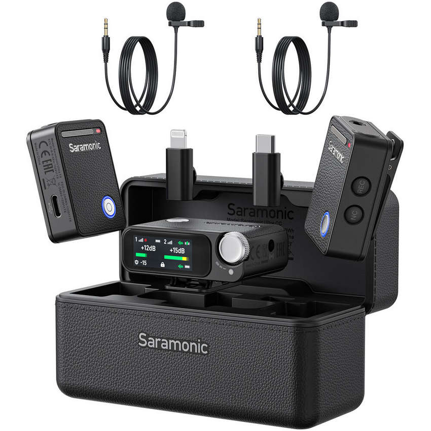 Комплект беспроводных микрофонов петличек Saramonic Ultra (приемник RX + 2 передатчика TX + зарядный кейс + 2 петличных микрофона) для ПК, ноутбука, iPhone/Andriod смартфонов, фото/видео камер и других совместимых устройств (Black)
