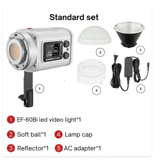 Профессиональный источник постоянного света JINBEI EF-60Bi LED Light (2700-6500К, при 5500К: 35000 Lux (0.5м) с рефлектором, Ra>95) Grey Рефлектор в комплекте