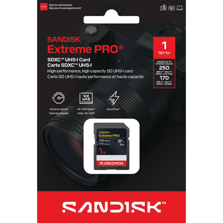 Карта памяти SDXC SanDisk Extreme Pro 1TB UHS-I, C10, U3, V30 (SDSDXXJ-1T00-GSCIN)  R250/W170