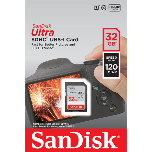 Карта памяти SD SanDisk Ultra 32GB UHS-I (SDSDUN4-032G-AN6IN) 120 МБ/с