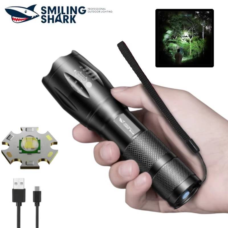 Цветной мини фонарик Smiling Shark SD-1003 (перезаряжаемый с зумом) + Гибкий мини-штатив в комплекте
