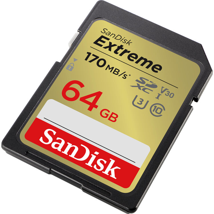 Карта памяти SDXC SanDisk Extreme 64GB UHS-I C10, U3, V30 (SDSDXV2-064G-GNCIN) R170/W80