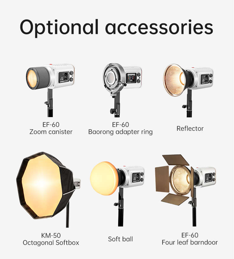 Профессиональный источник постоянного света JINBEI EF-60Bi LED Light (2700-6500К, при 5500К: 35000 Lux (0.5м) с рефлектором, Ra>95) Grey Рефлектор в комплекте