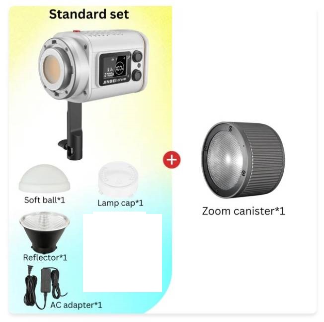 Профессиональный источник постоянного света JINBEI EF-60Bi LED Light (2700-6500К, при 5500К: 35000 Lux (0.5м) с рефлектором, Ra>95) Grey Рефлектор в комплекте + Zoom Canister