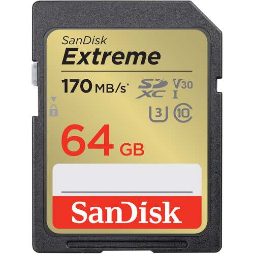 Карта памяти SDXC SanDisk Extreme 64GB UHS-I C10, U3, V30 (SDSDXV2-064G-GNCIN) R170/W80