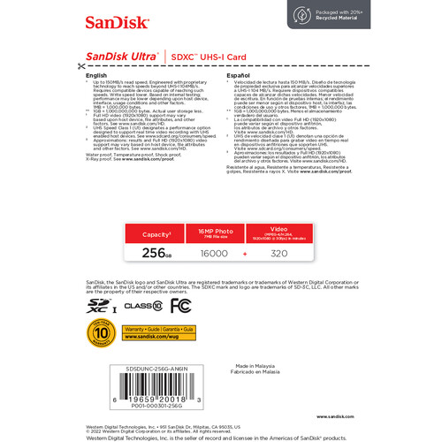 Карта памяти SD SanDisk Ultra 256GB UHS-I (SDSDUNC-256G-AN6IN) 150 МБ/с