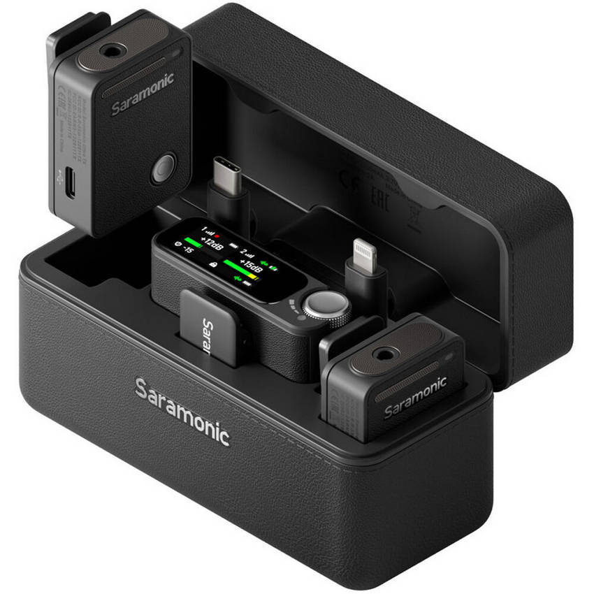 Комплект беспроводных микрофонов петличек Saramonic Ultra (приемник RX + 2 передатчика TX + зарядный кейс) для ПК, ноутбука, iPhone/Andriod смартфонов, фото/видео камер и других совместимых устройств (Black)