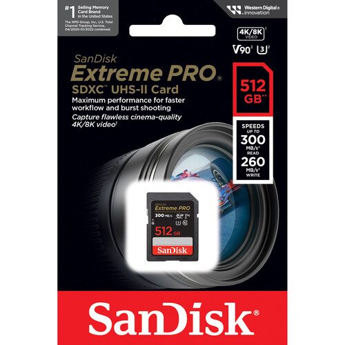 Высокоскоростная карта памяти SDXC SanDisk Extreme Pro 512GB UHS-II Card, V90, VIDEO 4K/8K (SDSDXDK-512G-ANCIN) R300/W260