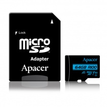 Карта памяти Micro SDXC 64Gb Apacer, Class 10 UHS-I U3 + SD адаптер (AP64GMCSX10U7-R)