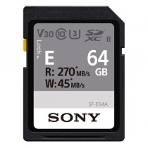 Карта памяти SDXC Sony SF-E Series 64Gb, UHS-II, V30, C10, U3 (SF-E64/T2 ET4) R270MB/S, W45MB/S	
