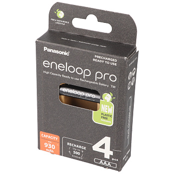 Комплект из 4-х аккумуляторов ААA 930 mAh Panasonic Eneloop Pro (BK-4HCDE/4BE) блистер