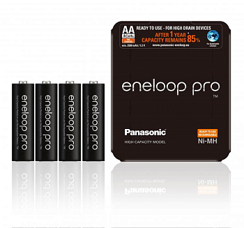 Комплект из 4-х аккумуляторов АА 2500 mAh Panasonic Eneloop Pro с упаковкой-кейсом (BK-3HCDE/4LE) HR6