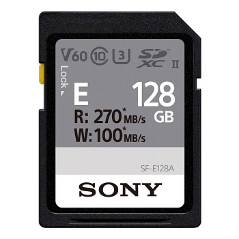 Карта памяти SDXC Sony SF-E 128Gb, UHS-II, V60, C10, U3 (SF-E128A/T ET4) R270MB/S, W100MB/S