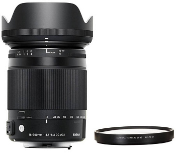 Объектив Sigma 18-300mm f/3.5-6.3 DC Macro OS HSM Contemporary for Nikon + Макролинза close-up lens AML72-01