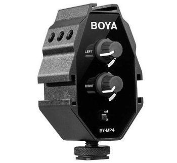 Компактный двух-канальный аудио микшер BOYA BY-MP4 (для смартфонов, цифровых зеркальных фотокамер и видеокамер)