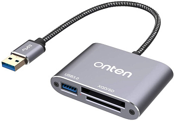 Картридер ONTEN USB 3.0 XQD/SD (устройство для чтения карт памяти Sony M/G серии, Lexar USB Mark Card 2933x/1400x, SD и SDHC Card Series для Windows/Mac OS компьютера и других совместимых устройств)