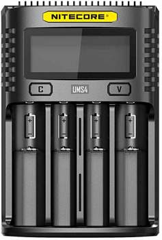Интеллектуальное зарядное устройство со встроенным USB-micro портом NITECORE UMS4 (для Ni-MH / Ni-Cd / Li-Ion / IMR / LiFePO4) 4 канала,  до 3А на один канал, без сетевого USB-адаптера