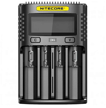 Интеллектуальное зарядное устройство со встроенным USB-micro портом NITECORE UM4 (для Ni-MH / Ni-Cd / Li-Ion / IMR / LiFePO4) 4 канала, до 1,5А на один канал, без сетевого USB-адаптера
