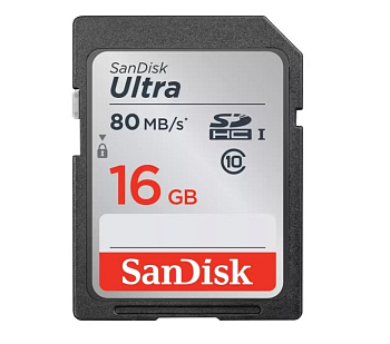 Карта памяти SD SanDisk Ultra 16GB UHS-I (SDSDUNC-016G-GN6IN) 80 МБ/с