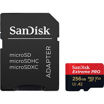 Карта памяти SDXC SanDisk Extreme Pro microSDXC™ 256GB UHS-I U3, A2, V30, 4K + SD Adapter (SDSQXCD-256G-GN6MA) R200/W140