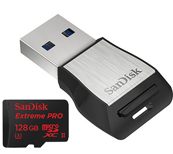 Карта памяти SDXC SanDisk Extreme Pro microSDXC™ 128GB UHS-II C10, U3, 4K + Адаптер USB3.0 Reader (SDSQXPJ-128G-GN6M3) R275/W100