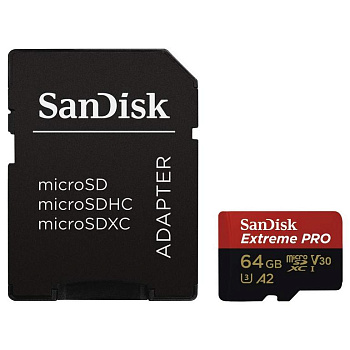Карта памяти SDXC SanDisk Extreme Pro microSDXC™ 64GB UHS-I C10, U3, A2, V30, 4K + SD Adapter (SDSQXCY-064G-GN6MA)  R170/W90