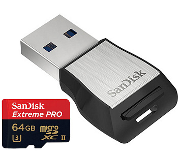 Карта памяти SDXC SanDisk Extreme Pro microSDXC™ 64GB UHS-II C10, U3, 4K + Адаптер USB3.0 Reader (SDSQXPJ-064G-GN6M3) R275/W100