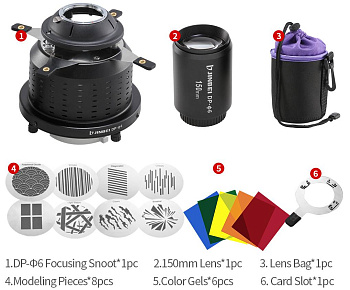 Фокусирующая насадка Gabo / Гобо Jinbei DP-Ф6 Focusing Snoot для студийных осветителей (позволяет формировать различные световые эффекты)