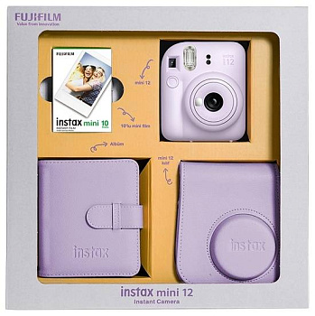 Подарочный набор Fujifilm Instax mini 12 Lilac Purple (фотоаппарат + кожаный чехол + пленка + фотоальбом + батарейки)