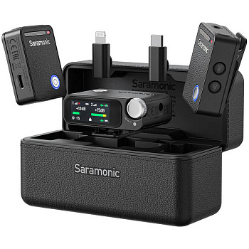 Комплект беспроводных микрофонов петличек Saramonic Ultra (приемник RX + 2 передатчика TX + зарядный кейс) для ПК, ноутбука, iPhone/Andriod смартфонов, фото/видео камер и других совместимых устройств (Black)
