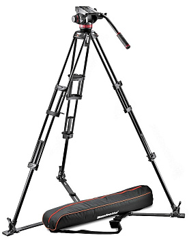 Профессиональный видеоштатив Manfrotto MVH502A (алюминиевый штатив с нижней растяжкой 546GB-1 + жидкостная видеоголова MVH502A чаша 75 мм + сумка для переноски)