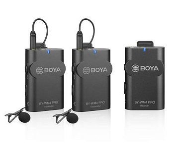 Комплект беспроводных микрофонов петличек Boya BY-WM4 PRO-K2 (1 приемник + 2 передатчика) для смартфонов, DSLR, видеокамер, ПК и т. д.