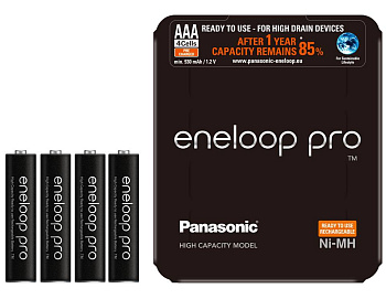 Комплект из 4-х аккумуляторов ААA 930 mAh Panasonic Eneloop Pro с упаковкой-кейсом (BK-4HCDE/4BE) HR03