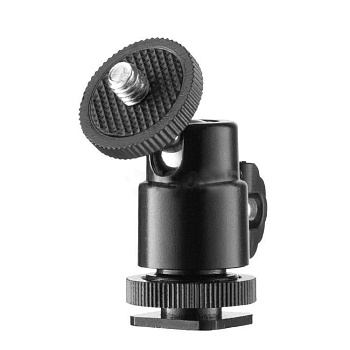 Миниатюрное крепление с шаровой головой Jinbei A-4 Ball Head Mount имеет крепление горячий башмак с фиксирующим кольцом (предназначено для установки держателей для смартфонов или других небольших аксессуаров с монтажным гнездом 1/4")