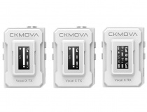 Комплект беспроводных ультракомпактных двухканальных микрофонов петличек CKMOVA Vocal X V2 2,4 ГГц (1 приемник RX + 2 передатчика TX) для камер, смартфонов, компьютеров и микшеров с выходом для наушников (White)