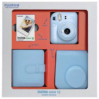 Подарочный набор Fujifilm Instax mini 12 Pastel Blue (фотоаппарат + кожаный чехол + пленка + фотоальбом + батарейки)