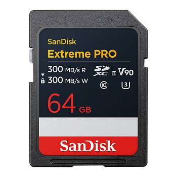 Высокоскоростная карта памяти SDXC SanDisk Extreme Pro 64GB UHS-II Card U3, V90, VIDEO 8K (SDSDXDM-064G-GN4IN) R300/W300