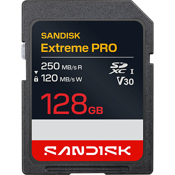 Карта памяти SDXC SanDisk Extreme Pro 128GB UHS-I, C10, U3, V30 (SDSDXXJ-128G-GSCIN)  R250/W120