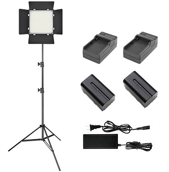 Светодиодная панель для фото/видео Jinbei EFP-50 Bi-color Temperature LED Panel Light (2700K-7500K, 6000Lux) в комплекте со стойкой, двумя аккумуляторами, и двумя зарядками