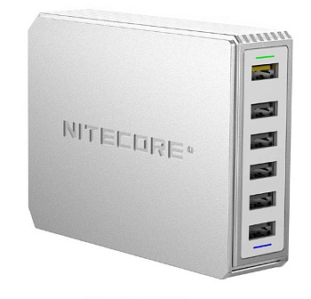USB Зарядное устройство/USB-адаптер NITECORE UA66Q для смартфонов, iPhone, планшетов и других устройств (6 каналов,  до 2.1А на один канал)